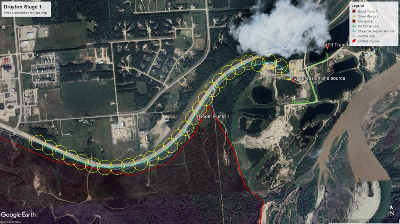 Satellite map showing Drayton Stage 1 pipeline route