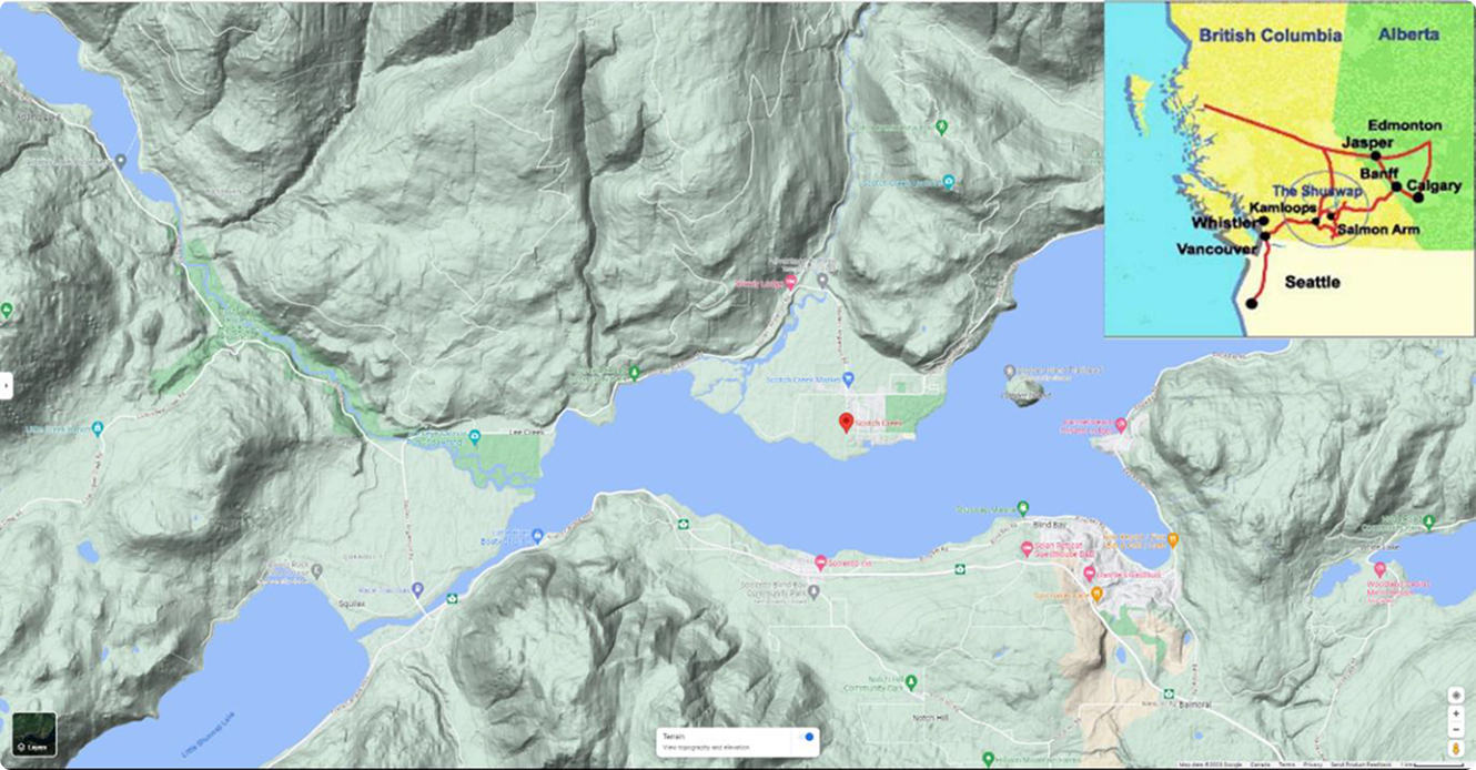 Topographic map of Scotch Creek, British Columbia
